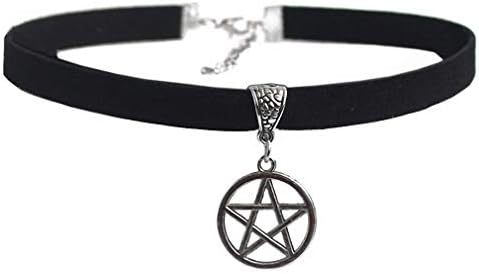 Gothic Simple Charm Black Flat Suede Cord Pentagram Star Choker Necklace Zinc Alloy Pendant Goth Choker Clavicle Chain Necklace Jewelry Gift for Women