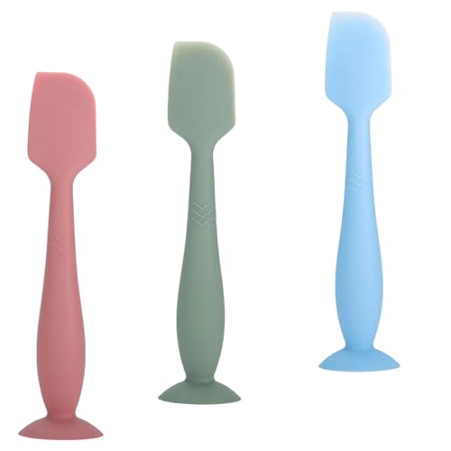 Image of YUEYUEJIA Baby Diaper Cream Spatula Applicator 3 Pack Soft Silicone Butt paste Spatula Diaper Cream Brush with Suction Cup Base (Red Green Blue.)