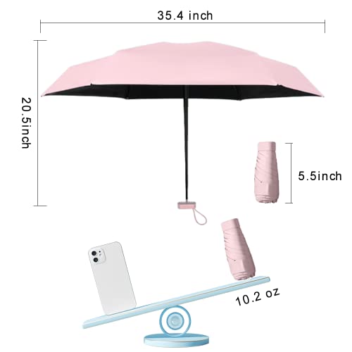 Image of Travel Sun Umbrella for Purse With Case,Small Compact UV Umbrella Protection Sun,Lightweight Portable Parasol Windproof for Women Men Kids (Pink)