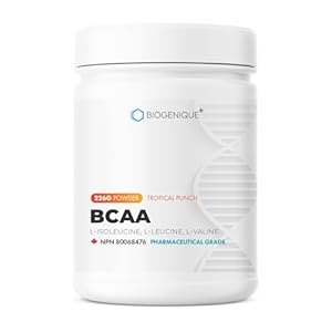 Biogenique BCAA Powder – 7G BCAA 2:1:1 – Reduced Fatigue, Increased Strength, Muscle Growth & Recovery Support – Pre Workout & Post Workout – 226G Powder Fruit punch flavor – Made in Canada, Non-GMO, Vegan