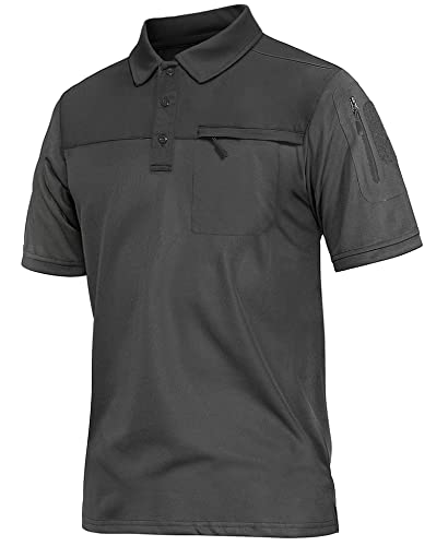 Magnivit Men's Polo Short Sleeve Tcatical Shirt With Zipper Pockets Grey #TOP21