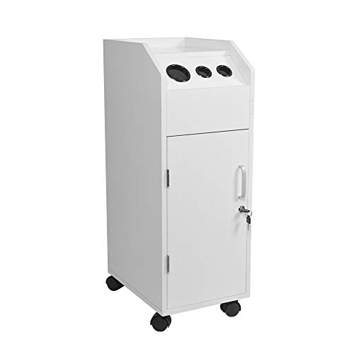 Salon Trolley,4HOMART White Salon Trolley Storage Cart with 4 Storage Trays Hair Dryer Holder Equipment with Space-saving Side Tray and Lockable Rolling Wheels for SPA Barbershop Salon