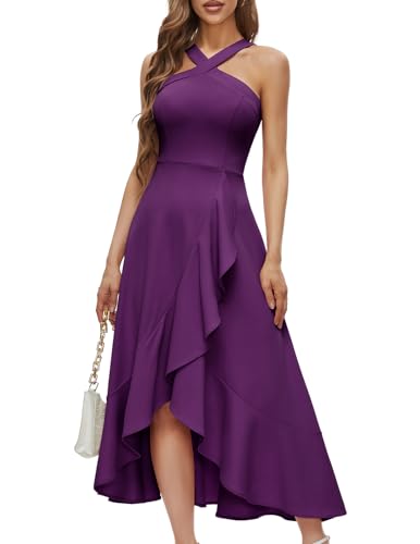 Image of Bbonlinedress Halter Cocktail Women Dresses Prom Formal Wedding Guest Bridesmaid Ruffled Maxi Hi-Lo Evening Party 2026 Dress