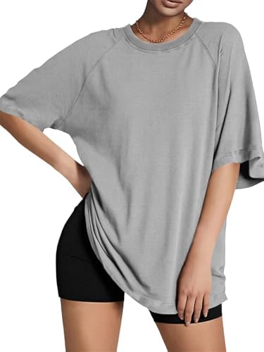 Tankaneo Womens Oversized Tshirts Crew Neck Short Raglan Sleeve Tunic Tops Summer Casual Loose Fit Workout Tee Shirts