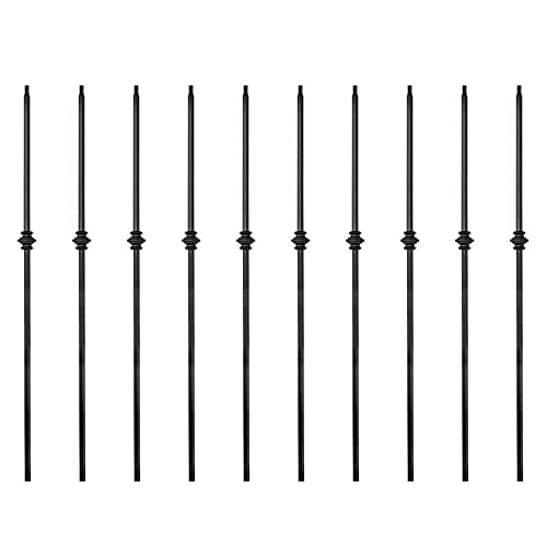 Image of Elecmate Staircase Iron Balusters (Box of 10) Stair Spindles 1/2" Square Metal Balusters - Hollow Single Knuckle Staircase Spindles (Real Satin Black), E03-1