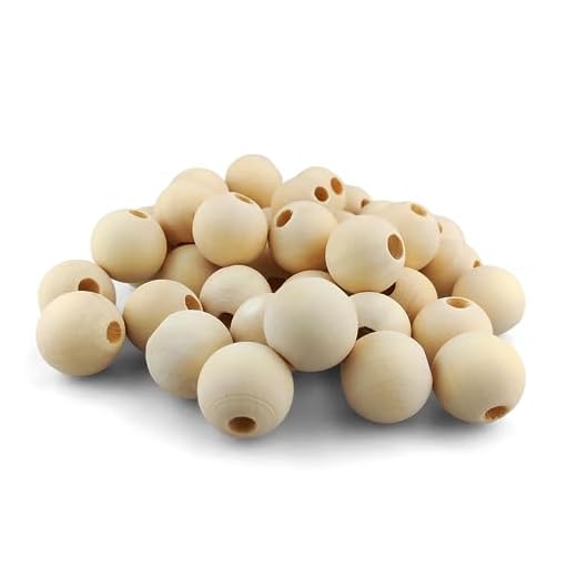 Netuno 40 bolas de madera con agujero de 22 mm, bolas de madera, perlas para manualidades, redondas, para manualidades, joyas, macramé, para manualidades, cuentas de madera con agujero grande para