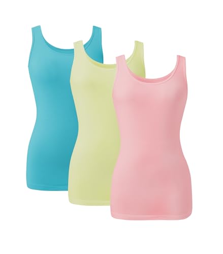 Image of DAVID ARCHY Women's Bamboo Rayon Long Tank Tops for Layering, Soft Cami Top | Breathable, Unpadded, Stretchy, Undershirts, Basic Camisoles, For Lounge, Sleepwear, Black,3 Pack