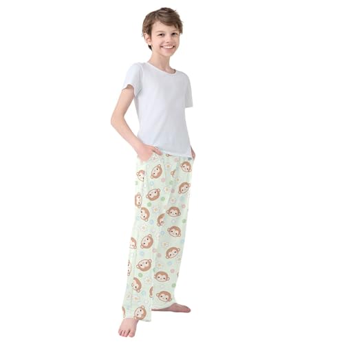 Boys' Pants Monkey Face Flower Dot Green Long Bottoms Jogger Pants Elastic Waist Trousers with Pockets S-XL4