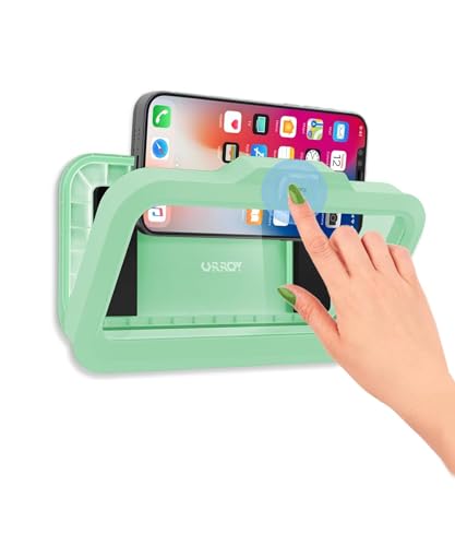 Image of URROY Shower Phone Holder Waterproof One-Touch Open Shower Phone Case Anti-Fog & Sensitive Touchscreen Bathroom Wall Phone Mount Stand Universal Fit for iPhone & Smartphones Gift for Men Women Green