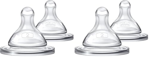 Image of Chicco Duo 100% Silicone Intui-Latch Baby Bottle Nipple with Anti-Colic Valve | Skin-Like Texture and Breast-Like Flow | Stage 2, Medium Flow | 2 Count (Pack of 2) | 3+ Months