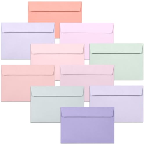 Enveloppes C6 – Lot de 50 Enveloppes A6 Colorées, 114 x 162 mm, 10 Couleurs Pastel Douces et Rêveuses, Idéales pour Mariages, Anniversaires, Remerciements et...