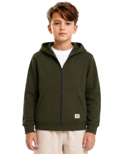 Image of Alan Jones Clothing Boys Hooded Sweatshirt | Full Zip Closure | Full Sleeves | Kangaroo Pocket | Regular Fit | Winter Jacket for Boys | Age 5-16 Years