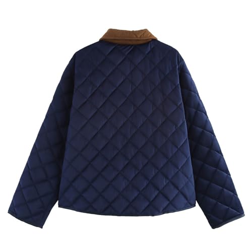 HOULENGS Women's Winter Quilted Jackets Long Sleeve Button Down Diamond Puffer Jacket Outerwear Coats with Pockets2