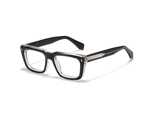 JOLLYNOVA Sutton Retro Rectangle Acetate Thick Glasses Frame Prescription Optical Eyewear for Women Men 53-21-148mm (Black Clear)