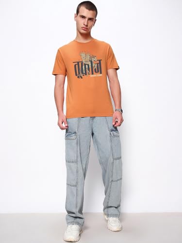 Image of Bewakoof Men's Graphic Print Regular Fit Half Sleeve Round Neck Pure Cotton T-Shirt