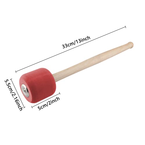 Kyuionty 2 Pack Wood Bass Drum Mallets Sticks, 13 Inch Length Eva Foam Head Mallets Percussion Sticks For Marching Band (Red) #TOP1