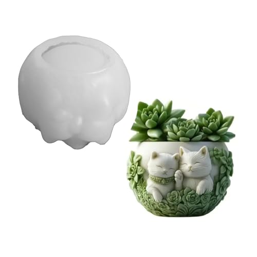 Molde creativo de silicona para jarrones de resina para joyas, macetas, soporte para macetas con forma de gatos