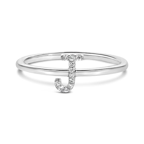 10K White Gold Diamond Accent Initial "J" Ring - Size 7