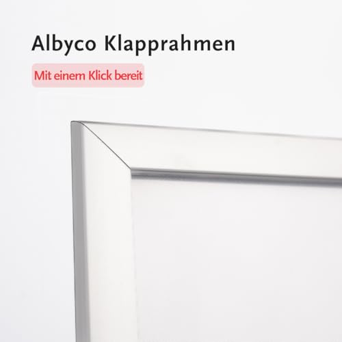 Albyco - A4 Klapprahmen, Klickrahmen, Wechselrahmen, Easy-Click-System - Fotorahmen, Frame, A4 Format - 21x29,7 cm - Profilbreite 19 mm - Aluminium - Entspiegelter Schutzscheibe, Befestigungsmaterial