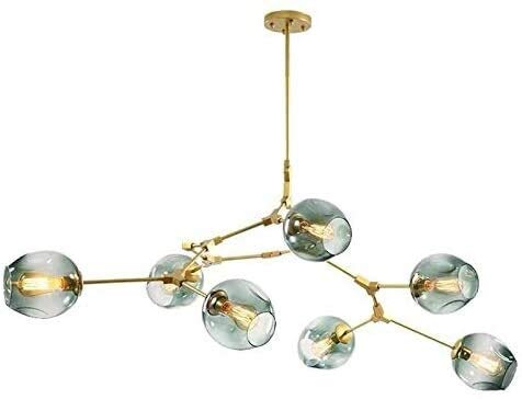 AMNOUR Chandelier E27 Nordic Glass Ball Chandelier Adjustable Height,Matte Black Sputnik Chandelier,E26 Metal Hand Blow Branches Pendant Light,79" Mid Century Globe Light Fixtures