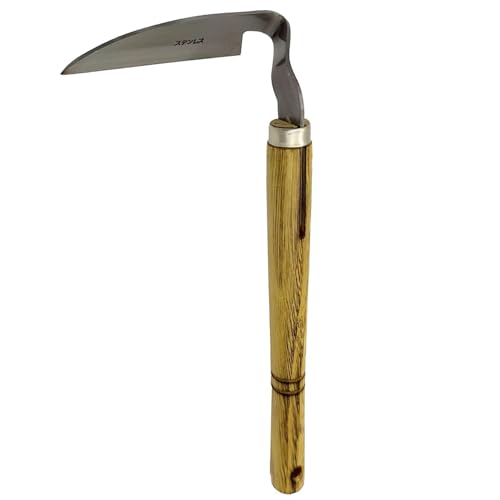 Outil de jardin faucille, outil de jardin faucille à main - Houe faucille de désherbage avec manche en bois dur - Coupe-faux pour un travail rapide, le désherbage et le creusement pour le jardinage