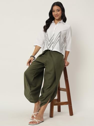 Image of 9rasa Women's Cotton Solid Harem Dhoti Pants for Casual FusionWear Workwear