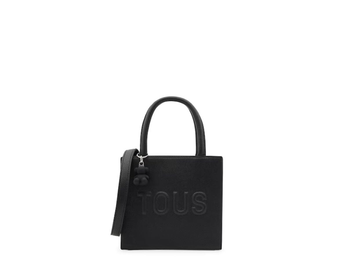 TOUS Schwarze Handtasche, minimalistisches Design mit geprägtem Logo, Kunstleder, eleganter lässiger Stil