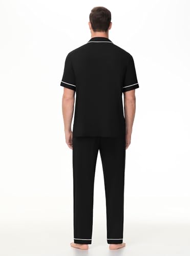 Men Pajamas Set Two Pieces Short Sleeve Sleepwear Button Down Loungewear Set Soft Modal Pj Set with Pockets2