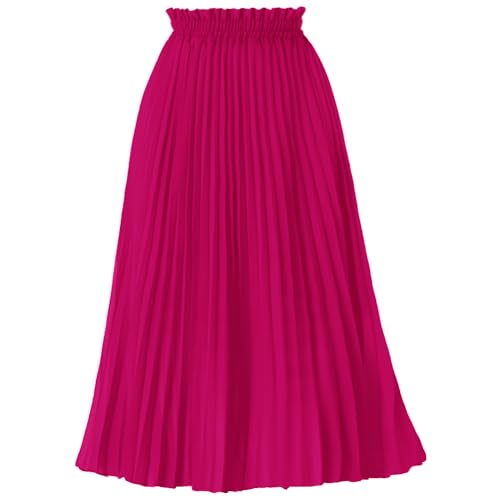 Image of GOOBGS Women's Pleated A-Line High Waist Flowy Midi Skirt