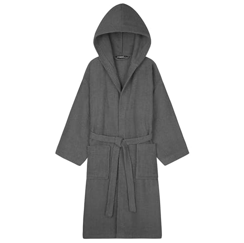 CityComfort Bademantel Damen Frottee mit Kapuze, Baumwolle Sauna Bademantel Damen, Morgenmantel Damen und Teenager S - XL - Geschenke für Frauen (Anthrazit, L)