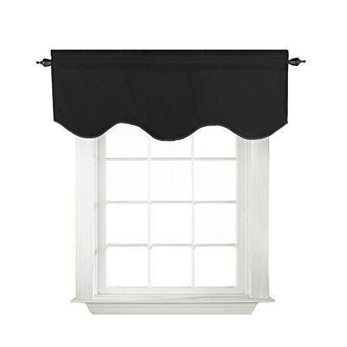 Turquoize Black Valance Curtains for Kitchen Blackout Thermal Insulated Solid Window Curtain Valance...