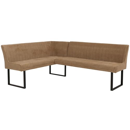 Banco de esquina HWC-O82, banco de comedor, Öko-Tex (310 g/m²), tela de chenilla, textil y metal, 159 x 210 cm, color marrón claro