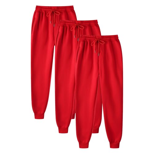 Generic o Pantalones de pierna ancha para mujer, cómodos y aireados, pantalones cargo con bolsillos para mujer, deportivos y cómodos, cintura alta elástica, pantalones de yoga para uso diario, rosso