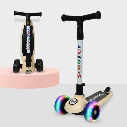 Image of NHR Smart Kick Scooter for Kids, 4 Adjustable Height Scooter, Foldable & Attractive PU Wheels with Rare Brakes for Kids Age Upto 2+ Years (NHR Scooter-009-2.0 Black)