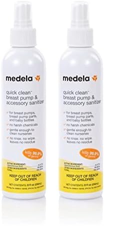 Image of Medela Quick Clean Breast Pump and Accessory Sanitizer Spray Safe No Rinse Breastpump Sterilizer Eliminates 99.9 of Common Bacteria and Germs 8 Fluid Ounces, Clear (Pack of 2)