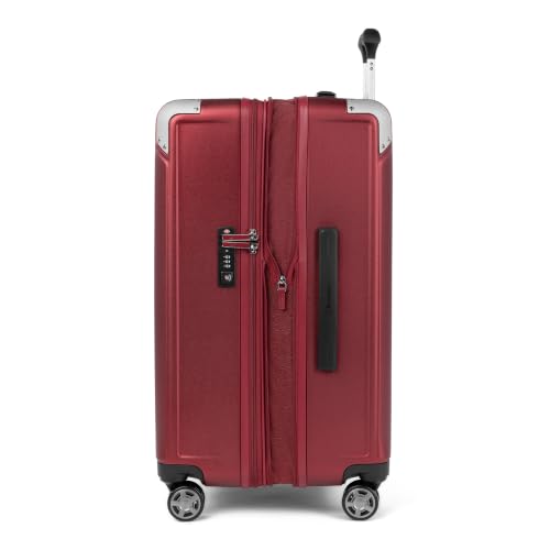 Image of Travelpro Platinum Elite Hardside Expandable Checked Luggage, 8 Wheel Spinner, TSA Lock, Hard Shell Polycarbonate Suitcase, Daring Red, Checked Medium 25-Inch