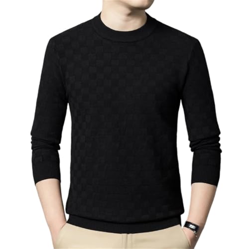 Mens Crew Neck Knit Sweater Slim Fit Plaid Casual Top