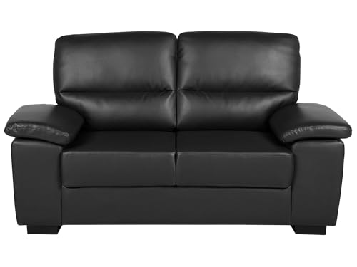 Beliani Canapé Fixe 2 Places en Cuir PU Haut de Gamme Noir Idéal pour Salon au Style Moderne