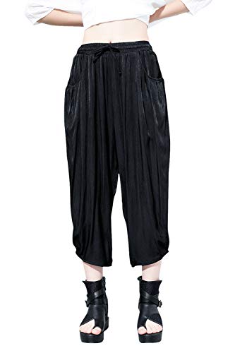 ellazhu Women Casual Loose Side Pockets Fashion Cropped Harem Pants GY2474 Black