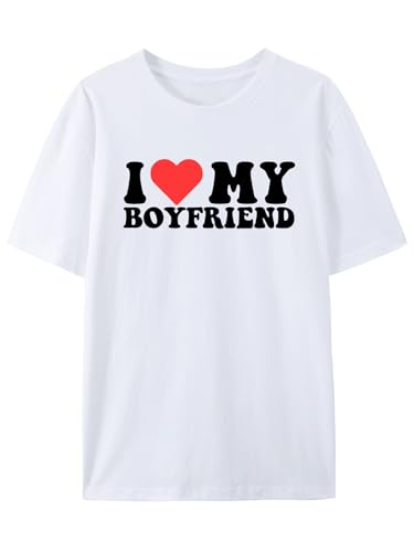 Valentines I Love My Boyfriend T-Shirt for Women & Girls Cute Love Heart 100% Cotton Tee for Valentine (White-IvBoy XL)