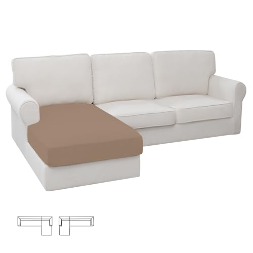 Image of Easy-Going Stretch 1 Piece Chaise Lounge Cushion Slipcover | Sectional Couch Covers L Shape Separate Cushion Couch Seat Chaise Cover for Both Left /Right Sectional Couch Camel