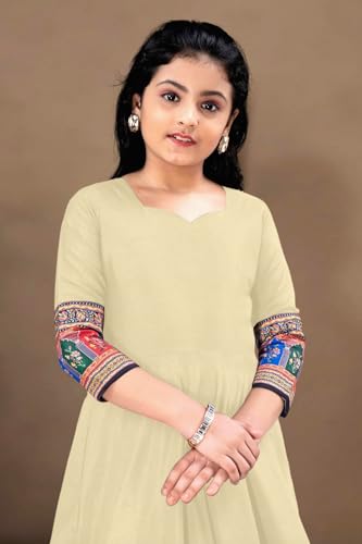 Image of Cotton Silk Long Anarkali Kurta for Girls