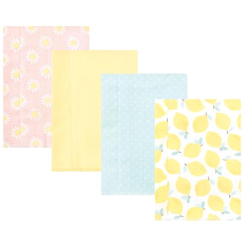Image of Hudson Baby Unisex Baby Cotton Poly Flannel Burp Cloths, Lemon Daisy 4 Pack, One Size