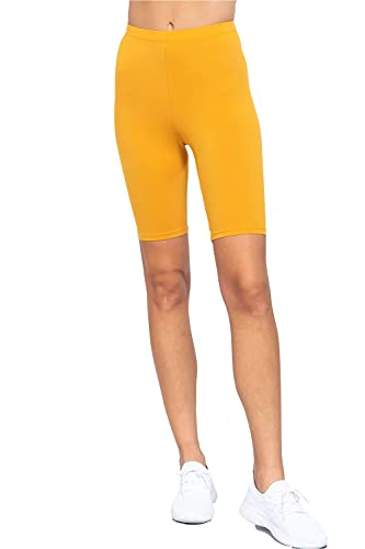 Khanomak Women's Basic Cotton Jersey Active Running Athletic Exercise Yoga Walking Knee Length Short Leggings Mustard Small