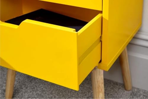 Image of VASIL MART Bedside Tables, Wooden Nightstands with Solid Wood Legs & 2 Drawers, End Tables Storage Units for Living Room /Bedroom,etc .(Yellow)