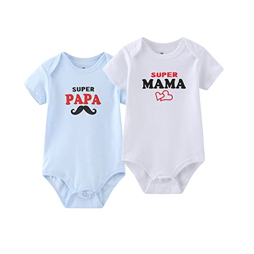 Unisex-Baby 2-pack Solid One-Piece Newborn Twins I Love Papa I Love Mama Bodysuits 0-24Months Boys and Girls