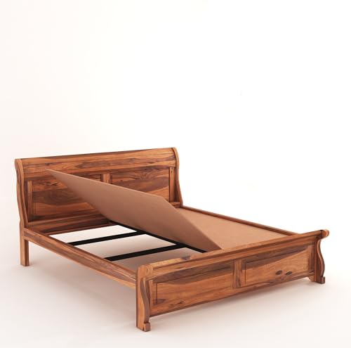 Image of SONA ART & CRAFTS Curve Solid Sheesham Wood King Size Bed Without Storage (78x72) Double Bed King Size Cot for Bedroom (Natural Finish)