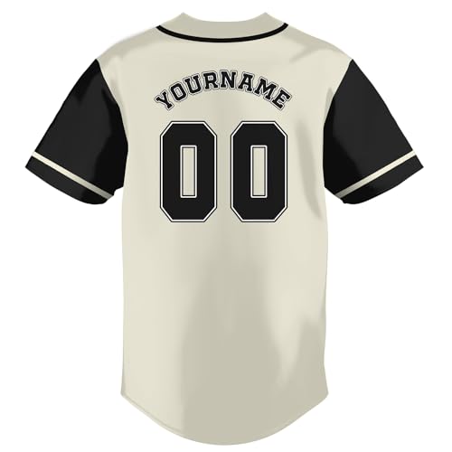 Camiseta personalizada de béisbol color cream & black para hombres con nombre y número personalizados miniatura 4
