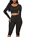 Amilia Womens Sexy Long Sleeve Crop Tops High Waist Leggings 2 Piece Bodycon Set Casual Outfit Tracksuit