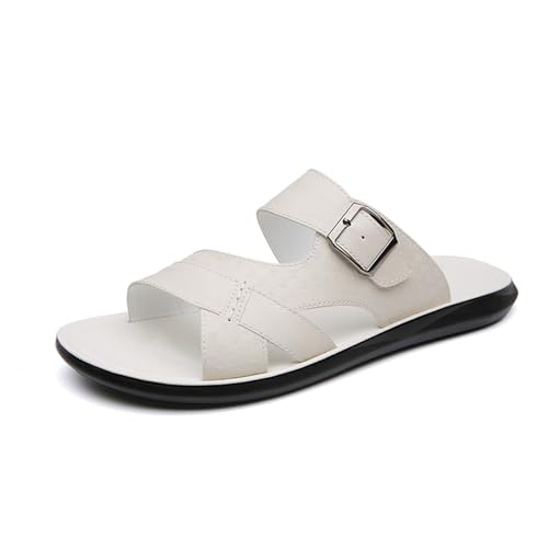 Men's Premium Genuine Leather Slide Sandals Slip on Summer Slipper
